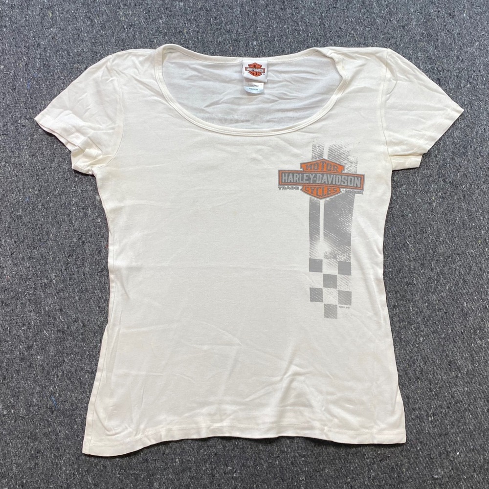 Harley Davidson TShirt Sz M Womens White Biker Grunge Hannums Media PA Graphic
